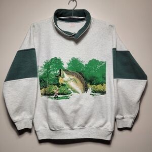 Vintage 90s Bass Fishing Sweater Green Large
